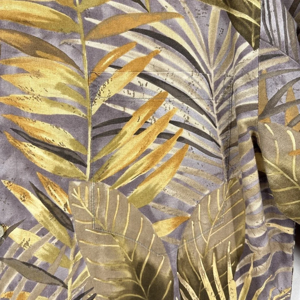 Tori Richard Shirt Mens Large Brown Gray Yellow Leaf Aloha Cotton Lawn Vintage‎